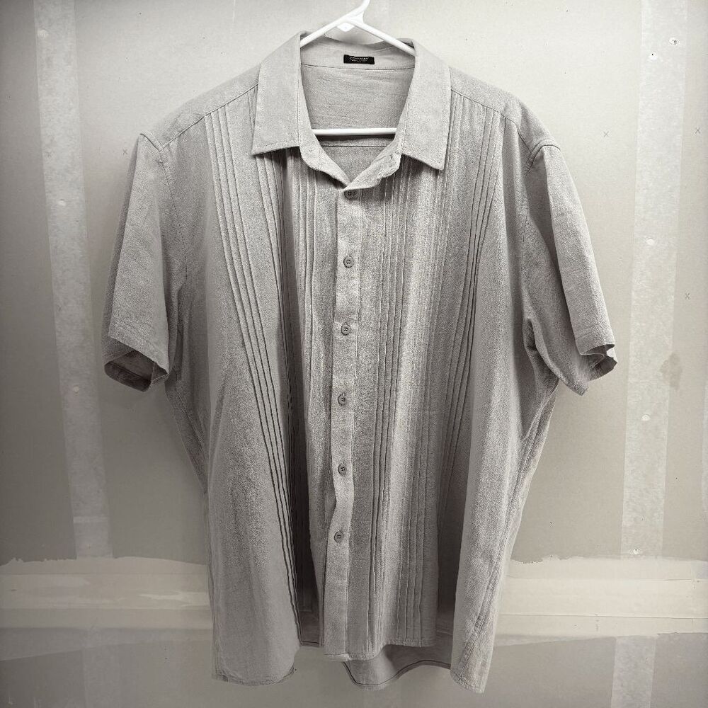 COOFANDY Mens Cuban Guayabera Short Sleeve Button Down XL NWOT Gray
